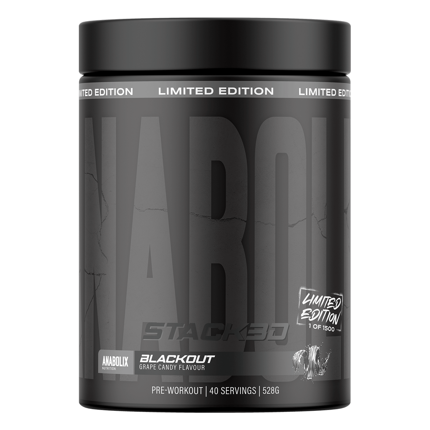 Grape candy Stack3d pre-workout by Anabolix, 528g black tub marked limited edition, 1 of 1500