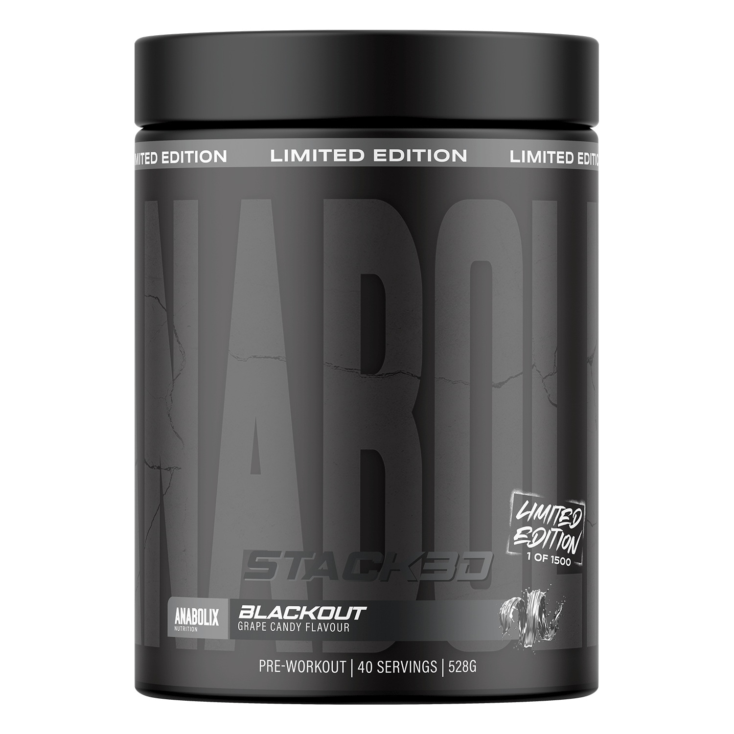 Grape candy Stack3d pre-workout by Anabolix, 528g black tub marked limited edition, 1 of 1500