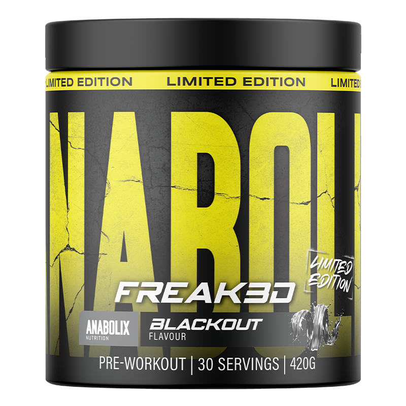 420g Anabolix Freak3d limited edition pre-workout, blackout flavour with high-impact yellow and black design