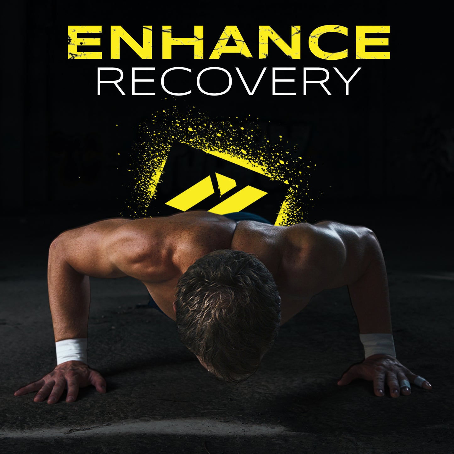 Anabolix Fuel3D amino supplement promo with athlete doing push-ups, highlighting endurance and recovery support