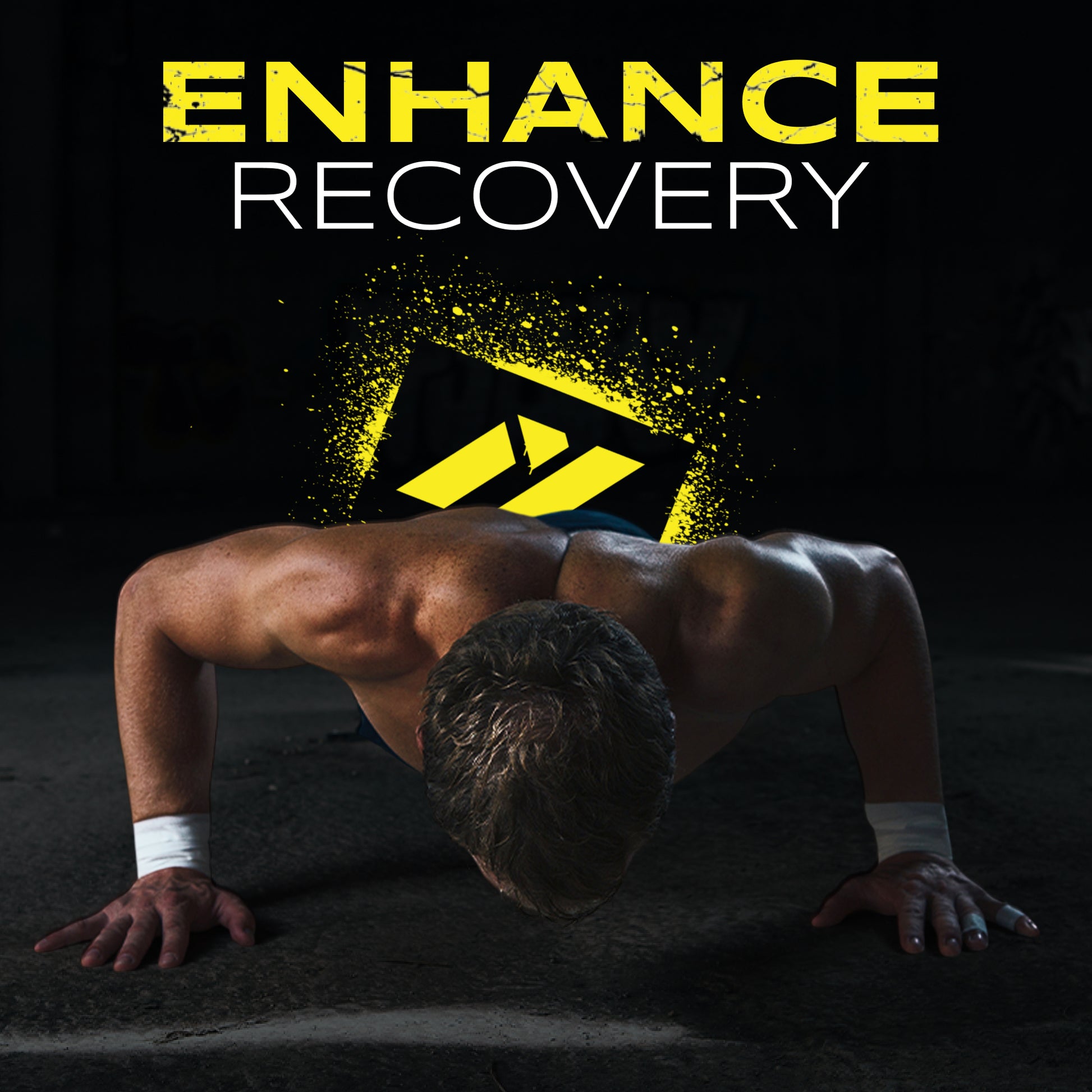 Anabolix Fuel3D amino supplement promo with athlete doing push-ups, highlighting endurance and recovery support