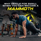 Anabolix gym athlete performing push-up exercise with “Mammoth” slogan, strength training motivation scene