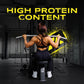 High protein workout training scene with female athlete using lat pulldown machine in gym