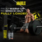 Anabolix pre-workout supplement 400g container with shaker, heavy deadlift setup and motivational fitness text