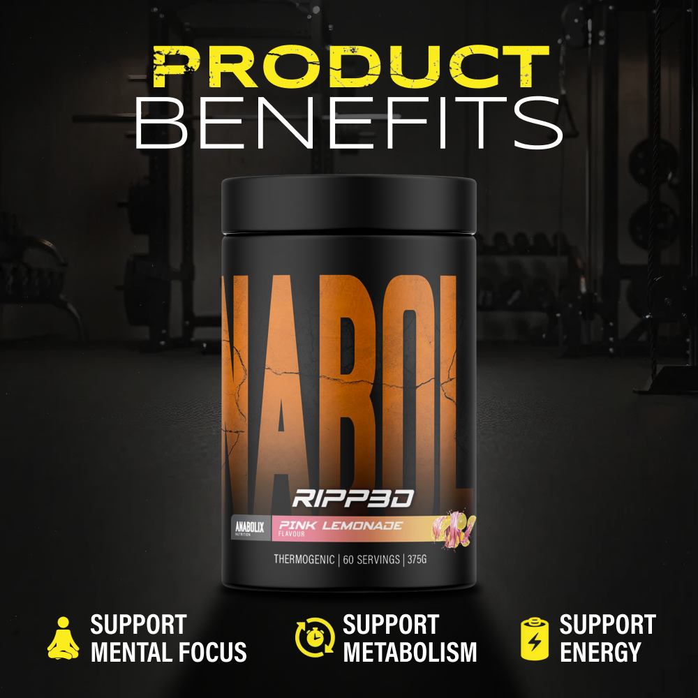Anabolix thermogenic pre workout Ripp3D Pink Lemonade 375g container, fat loss formula with energy and focus benefits