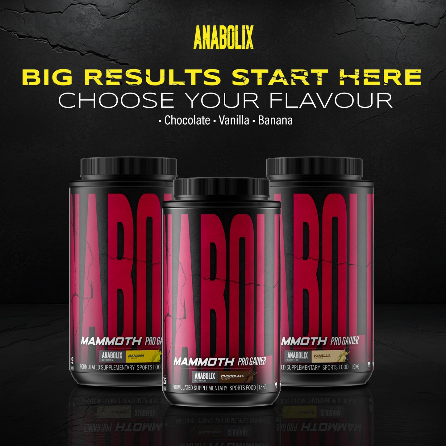 Anabolix Mammoth pro gainer tubs chocolate vanilla banana flavours 15kg, mass gainer supplement range