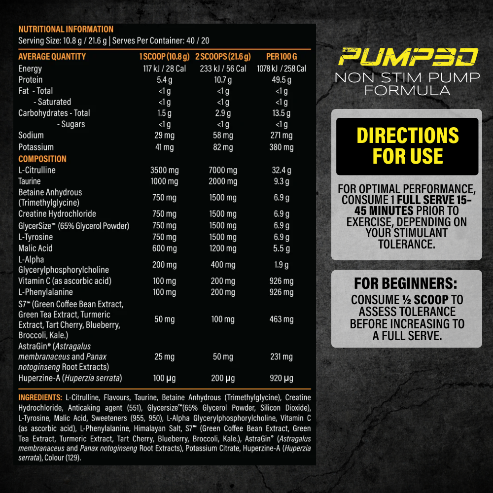Anabolix non stim pump pre workout nutrition information, ingredient breakdown with serving sizes and directions for use
