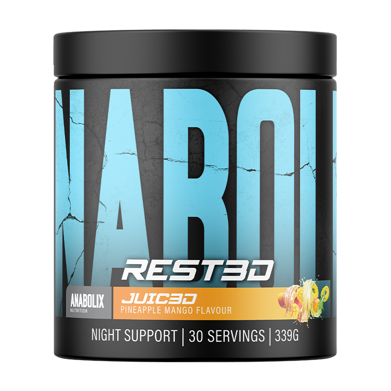 Pineapple mango JUIC3D REST3D by Anabolix, 339g black tub for night support with 30 servings