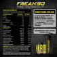 NAR Freak3D pre-workout juice mango flavour 375g tub with black shaker and bold yellow label