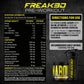 NAR Freak3D pineapple pre-workout powder 375g tub, black packaging with nutrition info panel and shaker